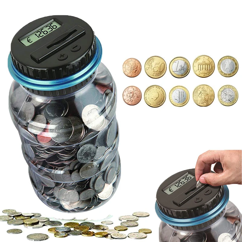 Digital Piggy Bank Coin Saving Counter Counting Money Coins Jar Change Box USA 