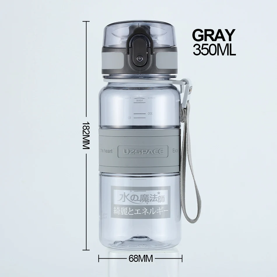 350ml grey UZSPACE спортивные портативные бутылки для воды герметичный шейкер бутылка фруктовый сок чай заварка Тритан пластиковая посуда для напитков 500 мл/1л BPA бесплатно - Цвет: 350ml grey