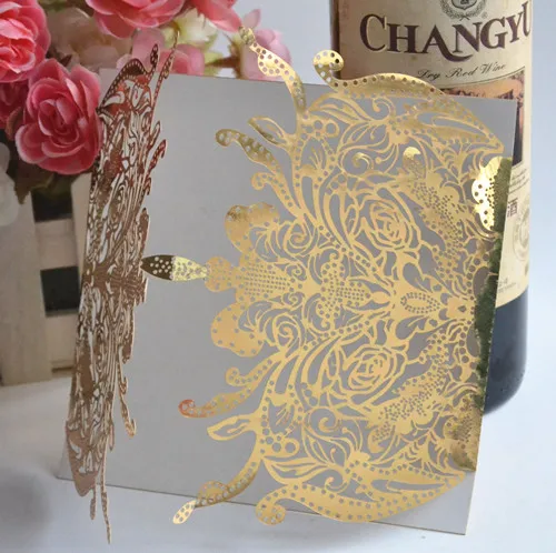 Китайская необычная лазерная резка, для свадьбы пригласительная карта, металлическая Золотая свадебная открытка в индийском стиле