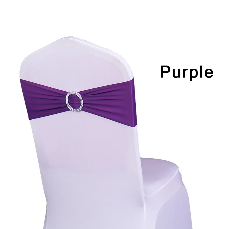 50 шт./партия ленты из спандекса на стулья с пряжкой лайкра пояса лента для чехол для стула тянущийся стул лук для чехол для свадебного стула лента - Цвет: Purple