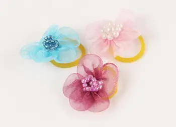 

cute Pet puppy Cat Dog flowers pearl Accessories hairpin Hair Bows with Rubber Bands Grooming Accessories Cute Pet Headwear