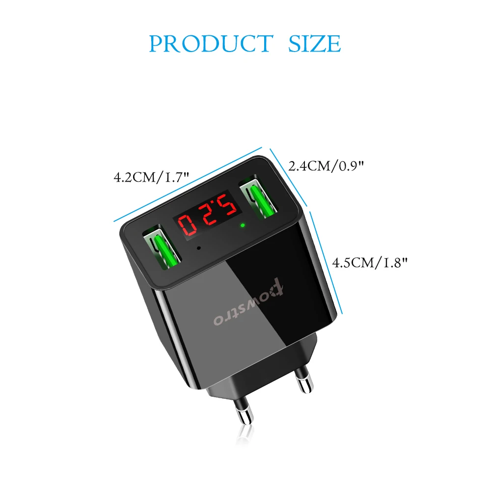 Powstro универсальное черное 2 USB порта настенное зарядное устройство Быстрая