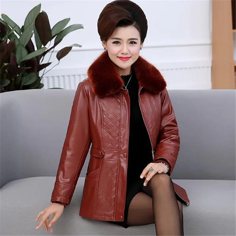 Women Winter Leather Jacket PU Parkas New Ladies Fur Collar Cotton-padded Coat Female Outerwear Large Size 5XL K0725