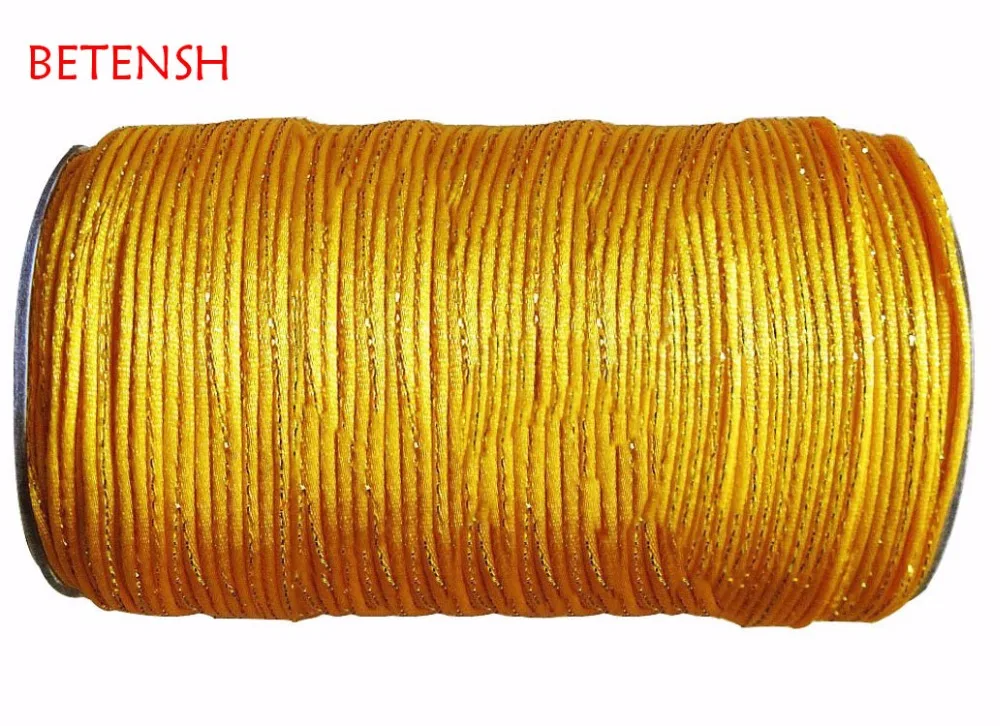 

2.5mm Golden Yellow Add Gold Line Rattail Satin Nylon Cord-250M/Roll Jewelry Accessories Macrame Rope Bracelet Strings