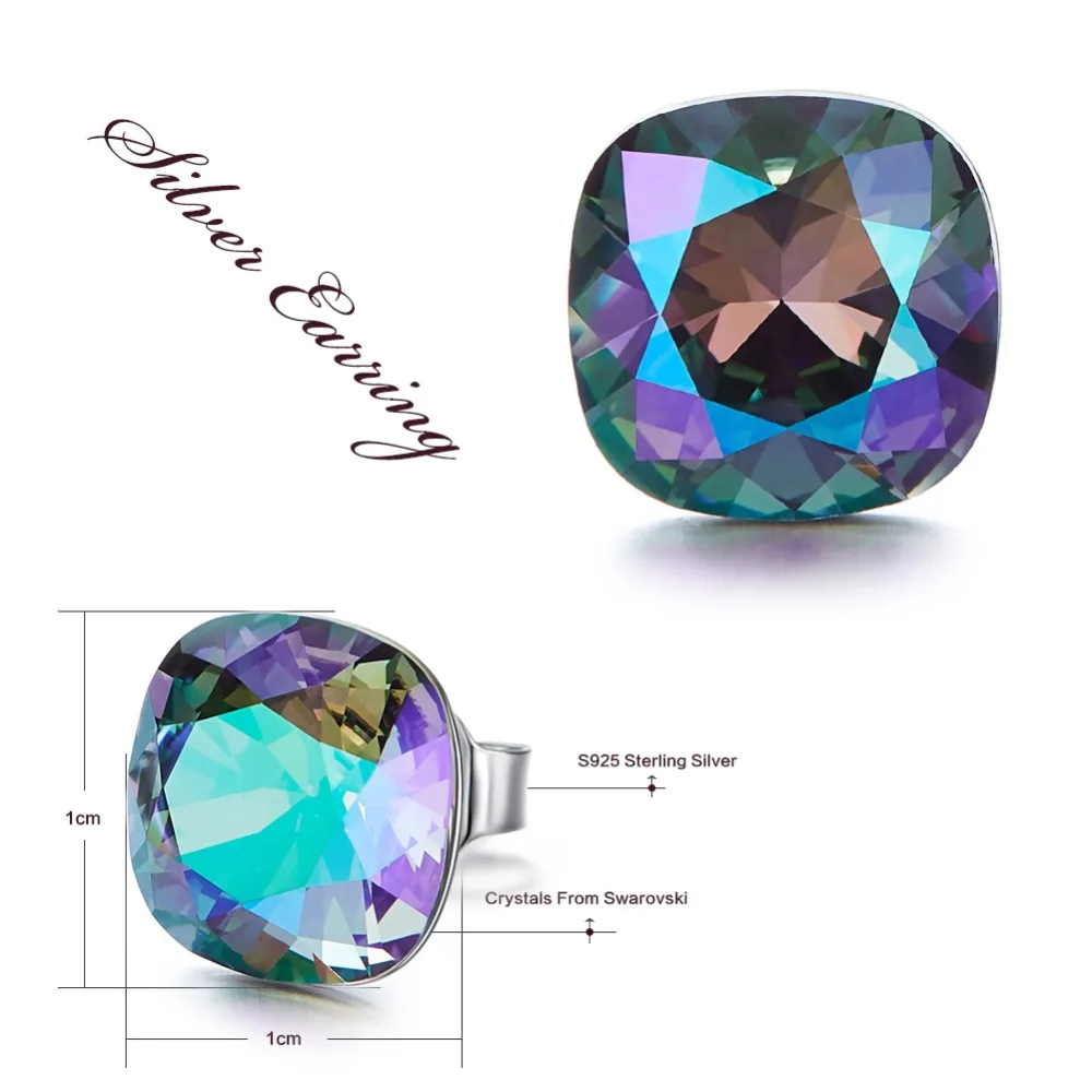 Женские квадратные серьги гвоздики с кристаллами Swarovski|Серьги-гвоздики| |