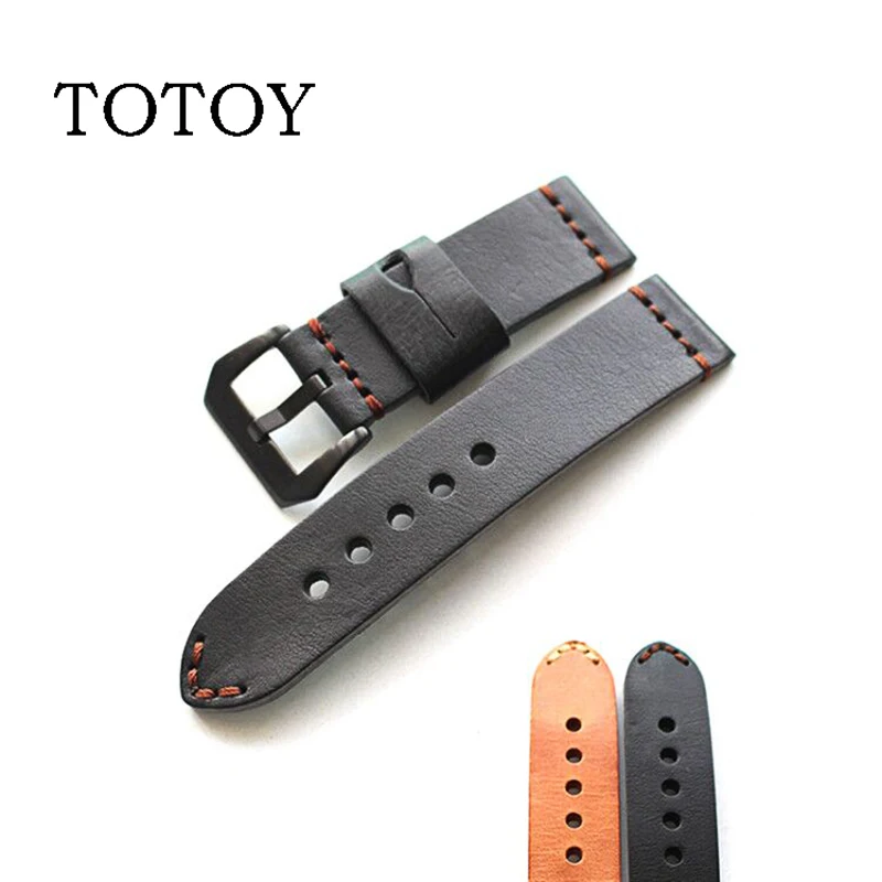 

19 20 21 22 24MM26MM Fit PAM Black Yellow High Quality Handmade Italian Calfskin Strap Rough Men's Leather Watch Strap
