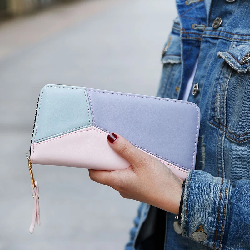 

Women's single pull wallet Korean version of the color matching multi-card position explosion models purse wallet card package b
