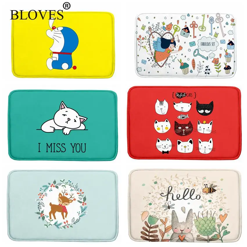 Fresh Cartoon Watercolor Floor Mat For Bathroom Rugs Kids French Velvet Carpet Kitchen Yoga Mat Stair Mats Doormats Alfombras