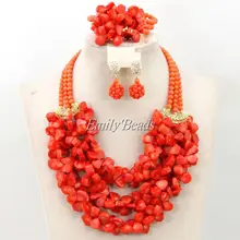 Стильные нигерийские Свадебные африканские бусины натуральный коралл ожерелье браслет серьги набор ювелирных украшений для невесты ювелирный набор CJ438
