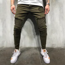 Мужские эластичные рваные обтягивающие джинсы, длинные штаны, повседневные штаны, высокое качество, рваные, с дырками, облегающие джинсы, Поцарапанные Джинсы