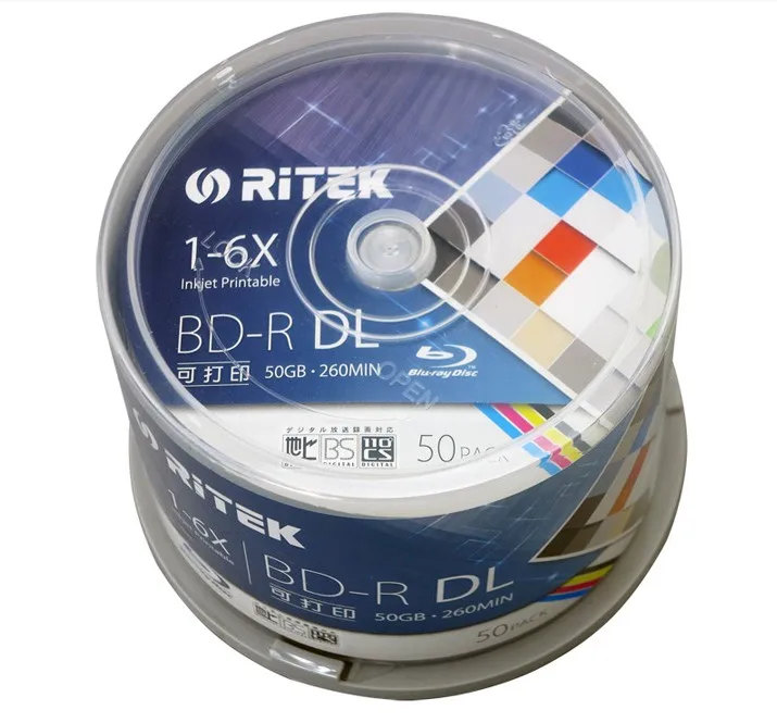 BD-R 50G 50 шт./упак.-РИТЭК BD-R 1-6X 50 Гб диск BDR печатная Blue-ray BD-R пустой диск натуральная РИТЭК(Тайвань