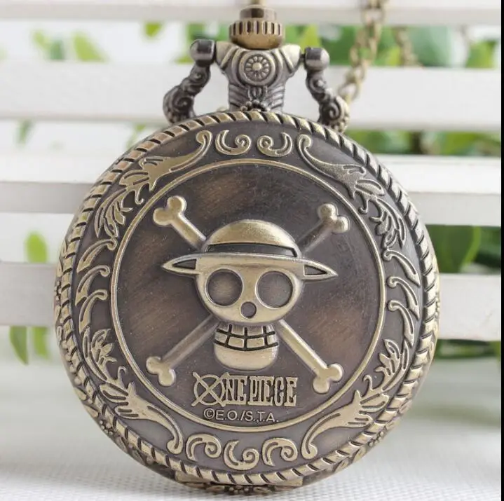 

New Arrival Bronze Steampunk Skull One Piece Pocket Watch Cartoon Anime Watch One Piece Pocket Watch Quartz Fob Watch Gift