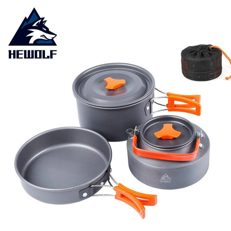 Hewolf al aire libre pot kettle de utensilios de cocina de aluminio plegable vajilla senderismo picnic camping cocina equipo para picnic