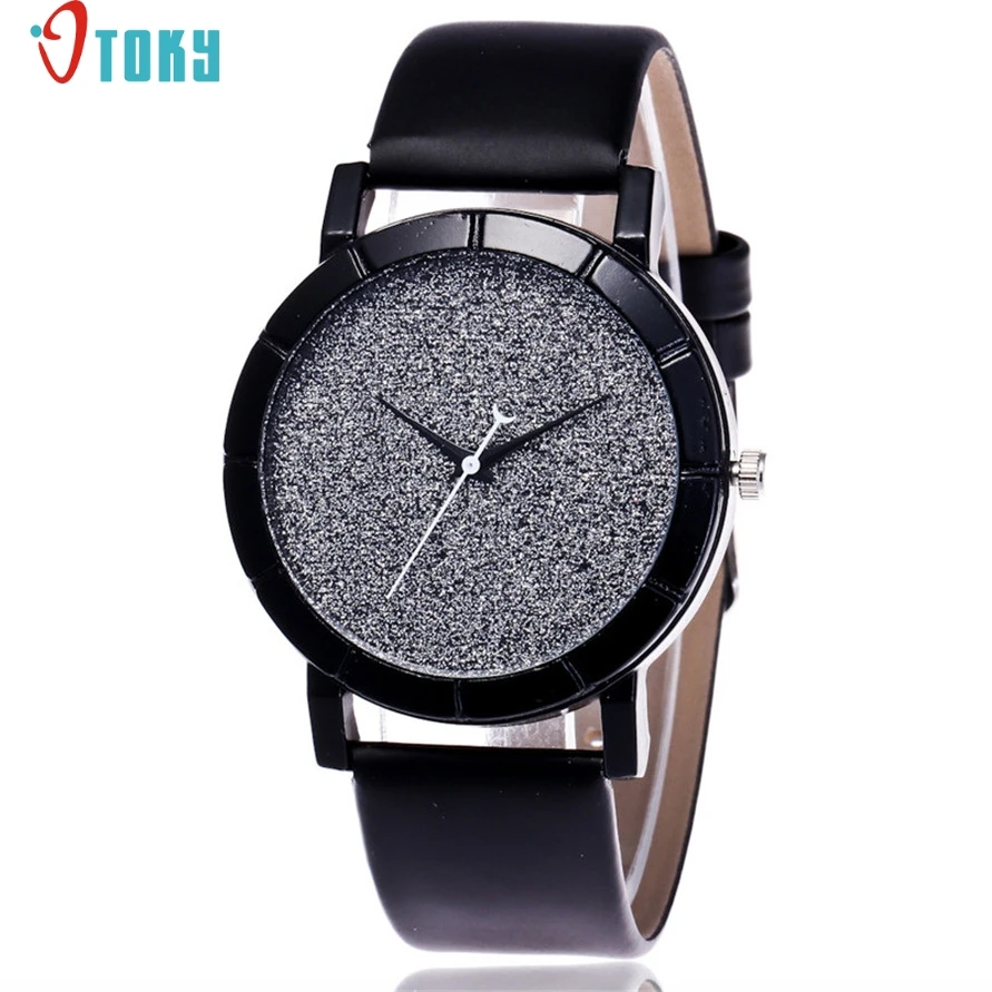 

Relogio Women Bling Glitter Moon Dial Leisure Time Faux Leather Analog Simple Clock Dial Wrist Watch 170119 Drop Shipping