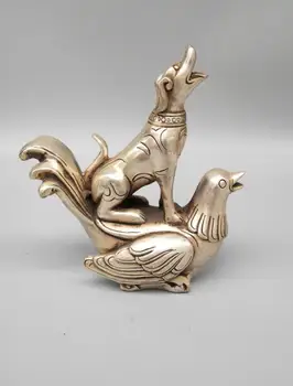

China's ancient white copper dog sits phoenix crafts statue
