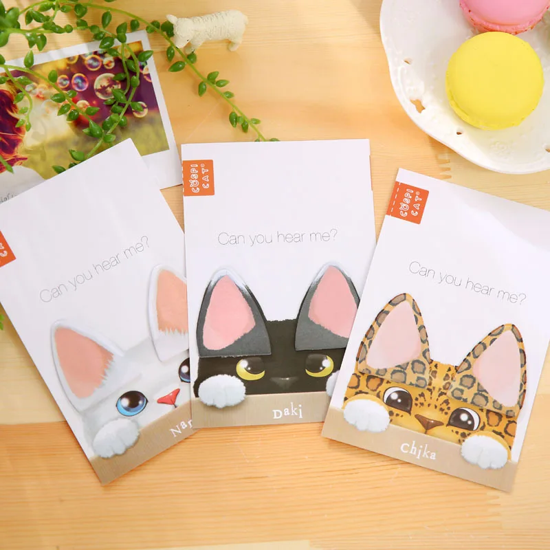 

3Pcs/lot Cute Cat's Ear Memo Pad Post it Lovely Planner Memo Diary Stickers Stationery Decoration Label