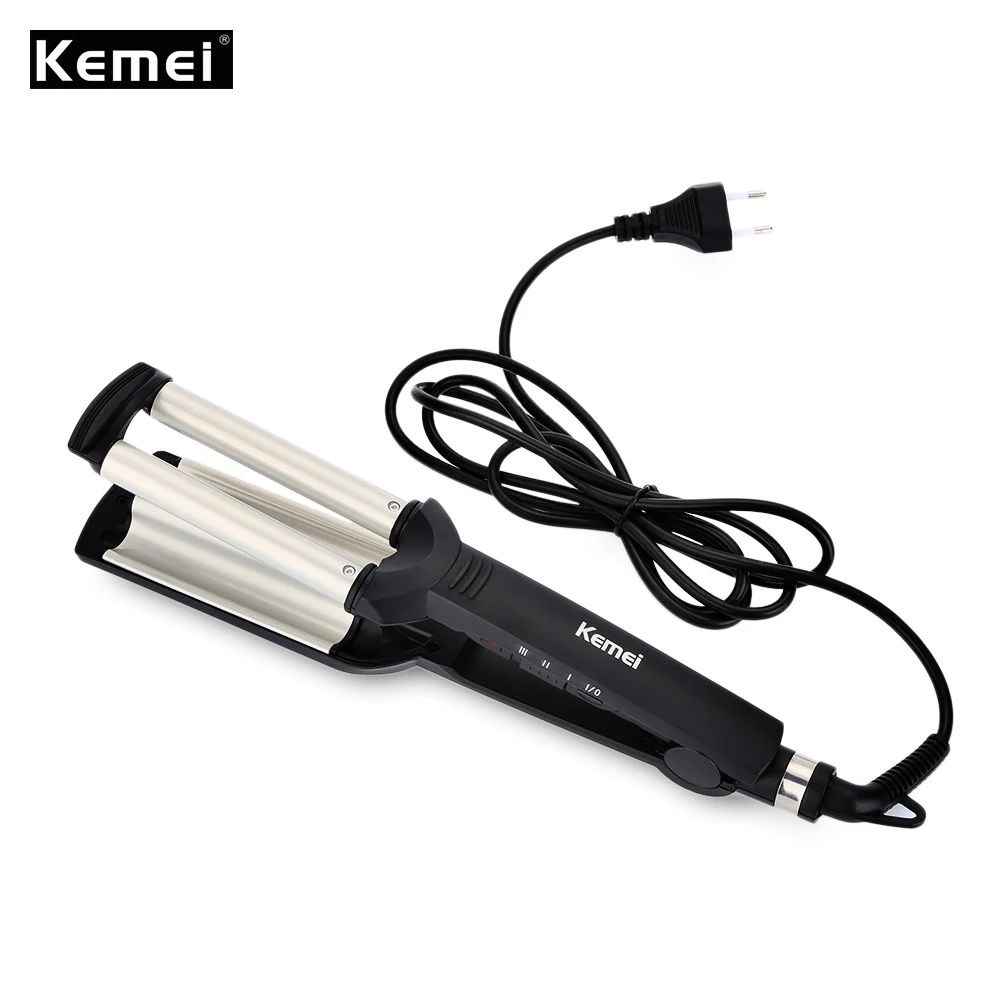 

Kemei Electric Hair Curling iron Three Perm Rolls Ceramic Curler styling Tools PTC Fast heating Equipment hair care 220V EU Plug