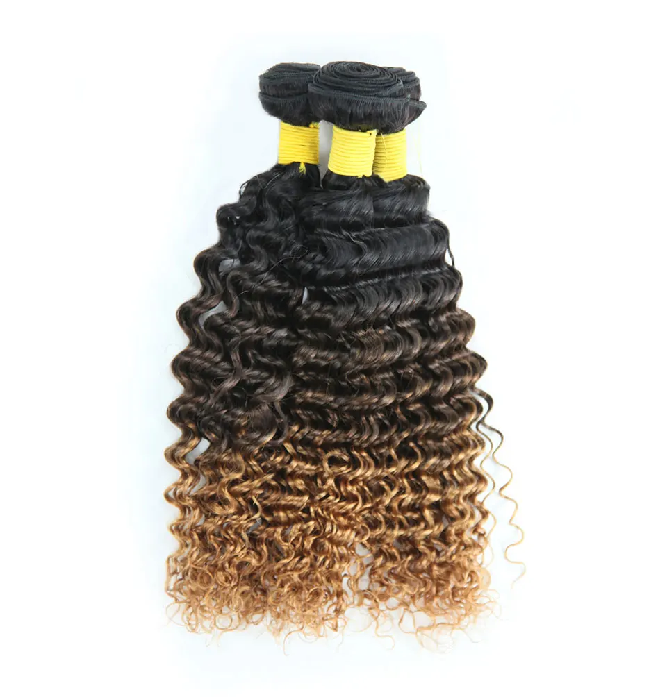 Hair Villa Brazilian Remy Deep Wave Ombre Hair 1pc 1B427 Human Hair Bundles Low Ratio Longest Hair PCT 15% 8-30 inch For Salon (6)
