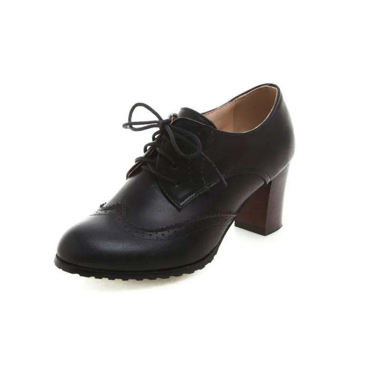 PXELENA/женские оксфорды в британском стиле; коллекция года; сезон весна-осень; обувь с перфорацией типа «броги» на высоком массивном каблуке с круглым носком; обувь с перфорацией типа «броги» на шнуровке