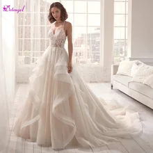 Detmgel Роскошные свадебные платья из тюля с аппликацией из бисера А-силуэта сексуальное свадебное платье принцессы с открытой спиной и вырезом на шее размера плюс