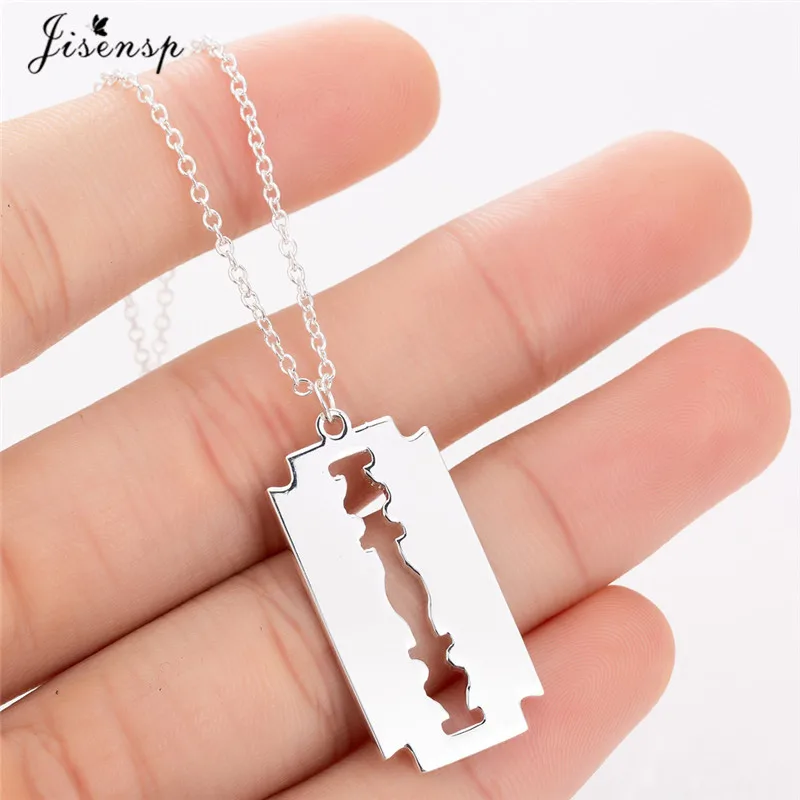 

Jisensp Stainless Steel Razor Blades Pendant Necklaces Men Jewelry Steel Shaver Shape Necklaces & Pendants Women Collares