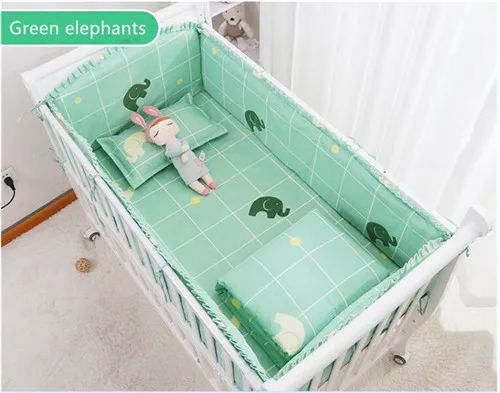 Дропшиппинг 6 шт. хлопок детские кроватки Защитные подушки, постельные принадлежности для малышей с мультяшным принтом постельного белья безопасности забор для детей постельное белье для новорожденных бампер - Цвет: Green elephants