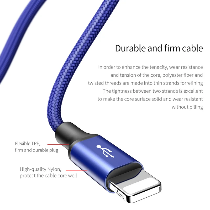 Baseus 3 في 1 كابل يو اس بي ل فون XS ماكس XR X 8 سامسونج هواوي شاحن المصغّر usb كابل 2 في 1 الهاتف المحمول USB نوع c كابل