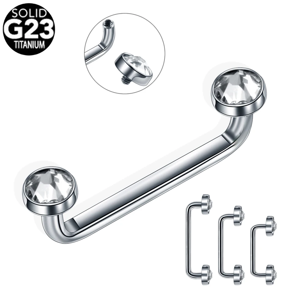 

1PC G23 Titanium Internally Thread Crystal Gem Surface Barbell Piercing 14G Silver Micro Dermal Anchor Piercinng Body Jewelry