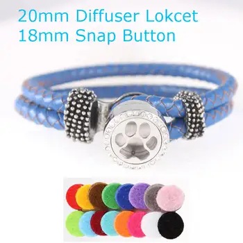 

6Pcs/lot leather retro handmade snap button charm bracelet 18mm dog paw stainless steel snap button diffuser locket bracelet