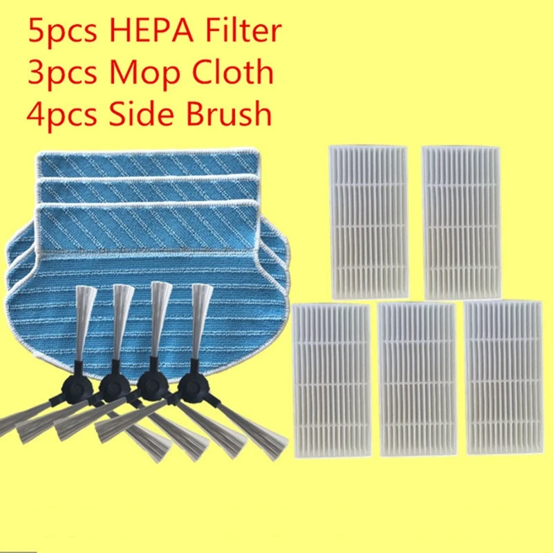 5 шт Hepa фильтр+ 4 шт боковые щетки+ 3 шт Швабра Ткань Запчасти для робота-пылесоса Hepa фильтр для Proscenic 790T
