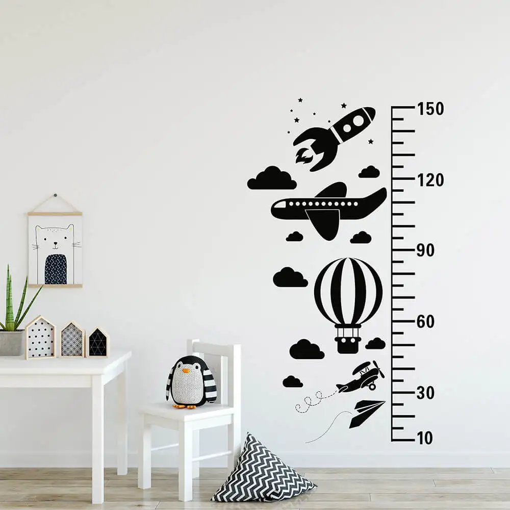 Blue Sky Growth Chart Decal Rocket Helicopter Airplane Hot Air Blue Sky Growth Chart Decal Rocket Helicopter Airplane Hot Air Balloon Wall Sticker 765n