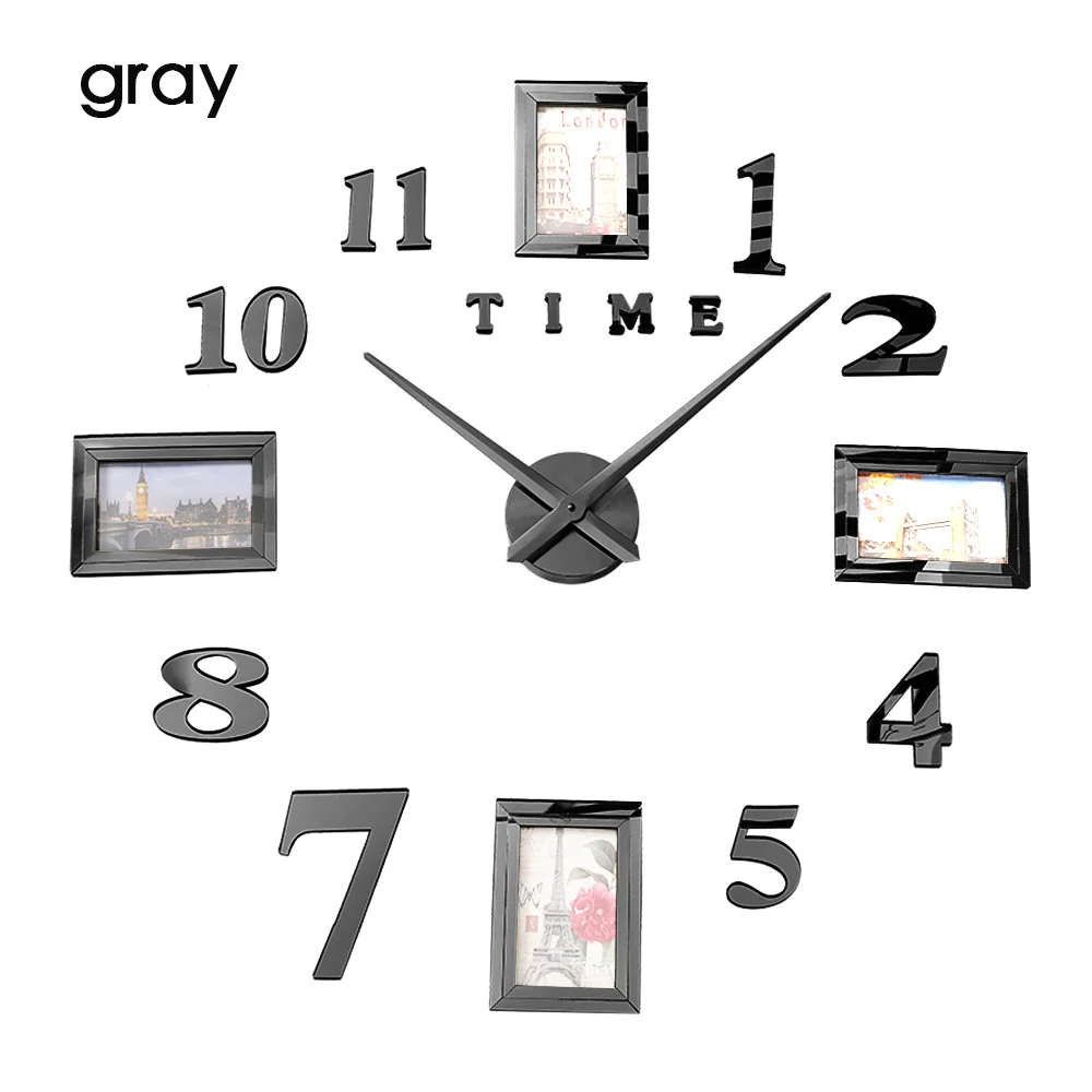 Фоторамка Saat настенные часы Horloge Reloj De Pared Duvar Saati Relogio De Parede Klok современный дизайн настенные часы 3d большие светящиеся - Цвет: wall clock gray