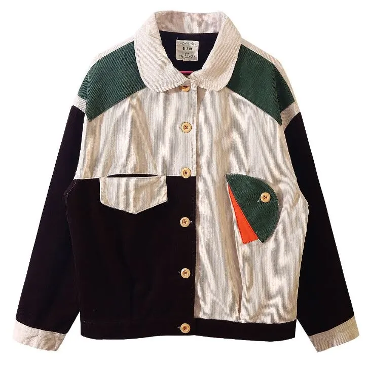 

Female Autumn Winter Warm Color Block Women Corduroy Jacket Patched Pocket Thick Basic Coat Harajuku New Single-breasted Jacket