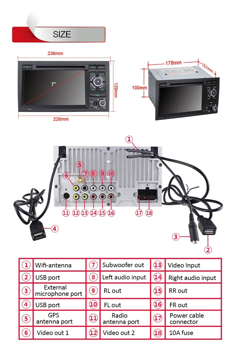 Sale 7 Inch Car DVD Player GPS Navigation Radio Audio For Audi A4 Quad Core 1024*600 Android 8.1 GPS Capacitive Touch Screen Radio 13