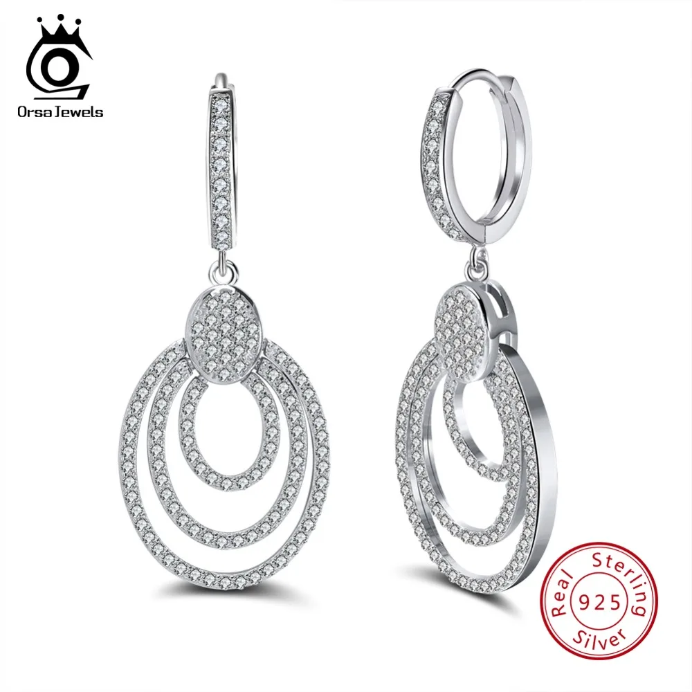 ORSA JEWELS, настоящее 925 пробы, серебряные женские Висячие серьги, 925, большие, круглые, с отверстиями, массивные серьги, для женщин, для вечеринки, ювелирное изделие, подарок OSE46