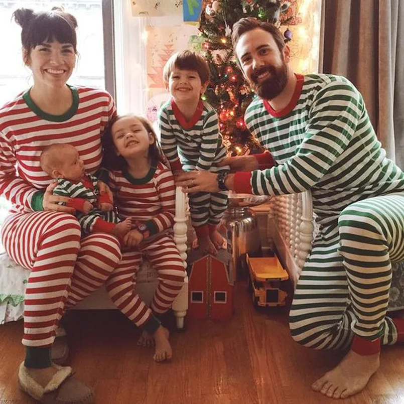 

New 2018 Spring Fall Cartoon Baby Kids long sleeve set Baby Boys Girls Striped Outfits Christmas baby Pajamas Sleepwear Set