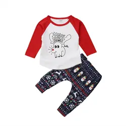 2 шт. Одежда для маленьких девочек и мальчиков хлопковая футболка комплект одежды с топами и штанами