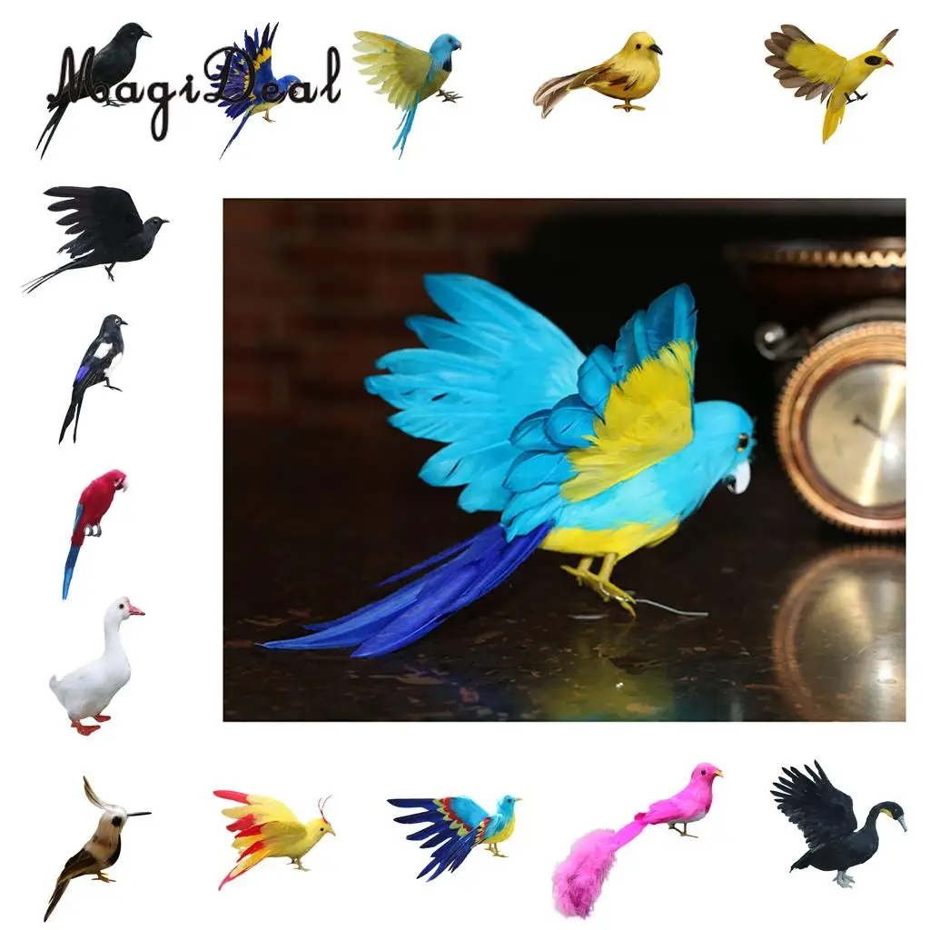 MagiDeal Artificial Bird Realistic Parrot Goose Cormorant Swallow Swan Figurine Garden Decor Craft