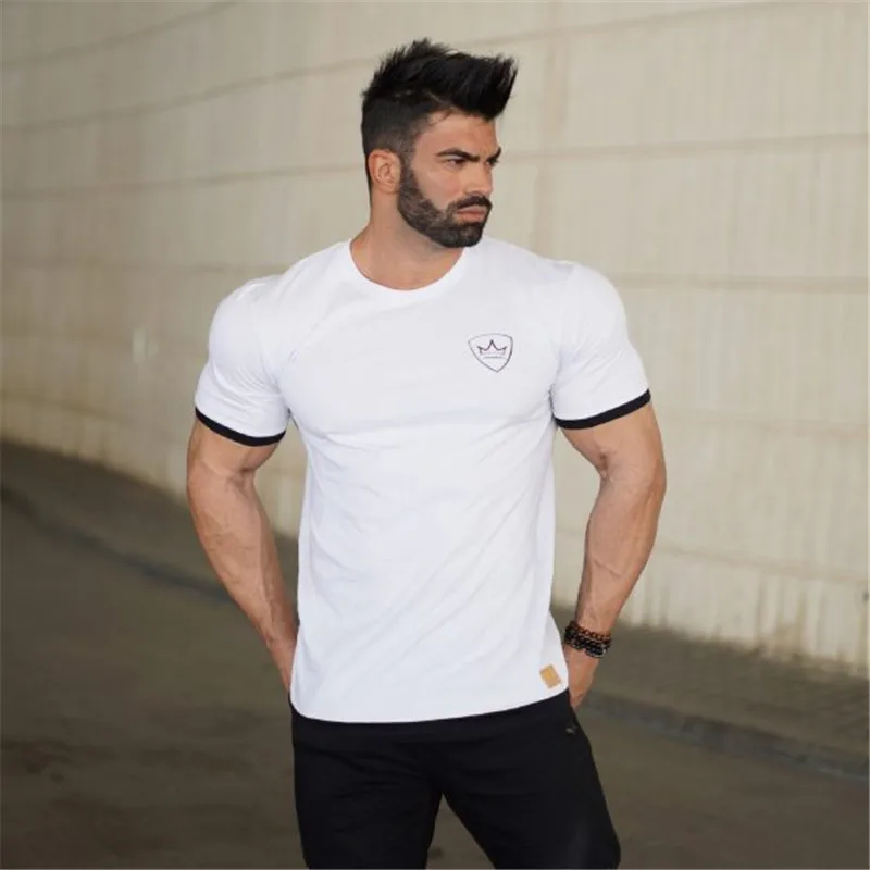GYMOHYEAH/Летняя модная мужская повседневная футболка, Лоскутная футболка с коротким рукавом, Мужская трендовая Повседневная Приталенная футболка в стиле хип-хоп - Цвет: white