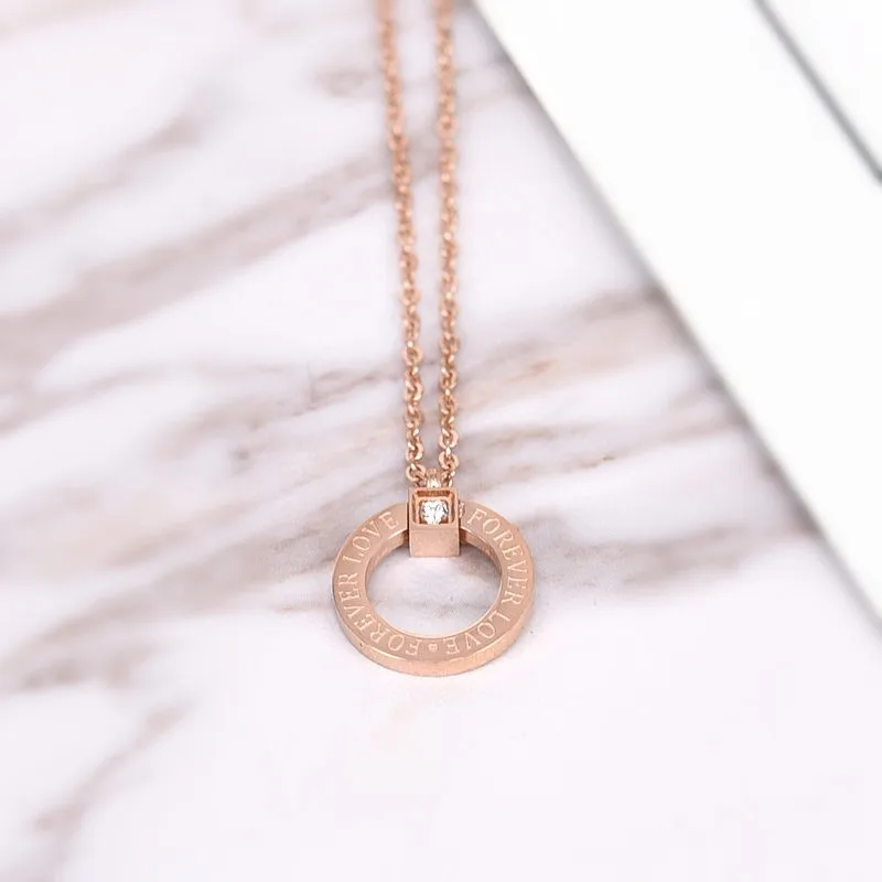 

YUN RUO Fashion Zirconia Froever Love Pendant Necklace for Woman Stainless Steel Jewelry Gift Rose Gold Never Fade Dropship 2019