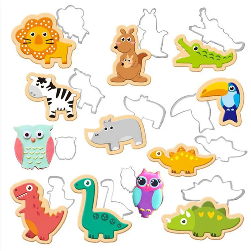 

12pcs Dinosaur Stainless Steel Cartoon Fondant Biscuits Cut Cake Mold Fondant Mold Cake Decoration Tools Kitchen Accessories