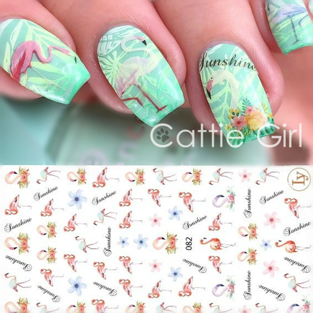 

1 Sheet Flamingo 3D Nail Art Stickers Manicure Nail Design Cattie Girl Summer Nails 3D Stickers Decorations