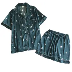 Модные женские шорты рукавом пижамы Короткое Ночное белье Комплекты штанов набор ночных рубашек летнее шифоновое платье комплект 40mi01