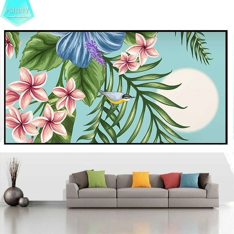 

PSHINY 5D DIY Diamond embroidery sale Flower and Bird Picture Full Square rhinestone Diamond Painting cross stich