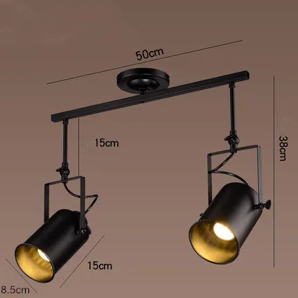 Винтажный потолочный светильник светодиодный черный железный потолочный светильник Промышленный светильник для одежды Ретро рельсовый Точечный светильник для кухни - Цвет корпуса: 2 heads