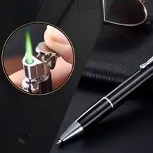 Шариковая ручка Форма ветрозащитные газовые зажигалки Регулируемый зеленый прямой газовый струйный фонарь Зажигалка гаджеты для мужчин