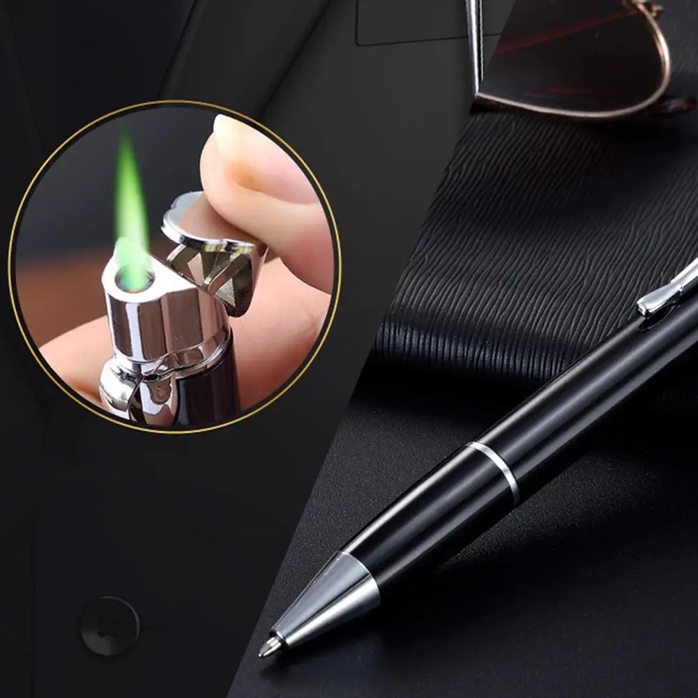 

Ball Point Pen Shape Windproof Gas Lighters Adjustable Green Straight Flame Gas Jet Torch Cigar Lighter Gadgets For Men