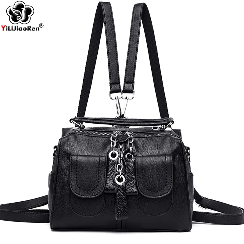 

Fashion Many Pockets Small Backpacks for Girls Cute Mini Leather Backpack Women Large Capacity Shoulder Women Backpack Sac A Dos