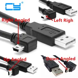 USB 2,0 для Mini USB B Тип 5pin 90 градусов вверх и вниз и левой и правой угловой мужской кабель для передачи данных 1ft 6ft 16ft