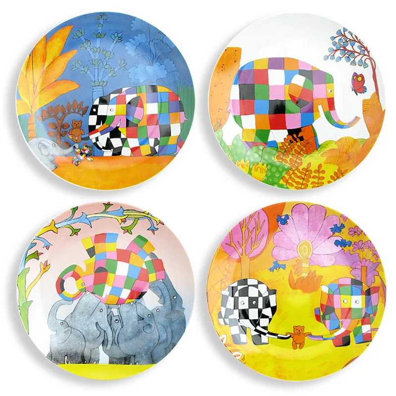 

Ceramic Abstract Painting Flat Plate Kids Colorful Tableware Set Cartoon Animals Dish Dinner Plate Christmas Gift 4pcs/Set